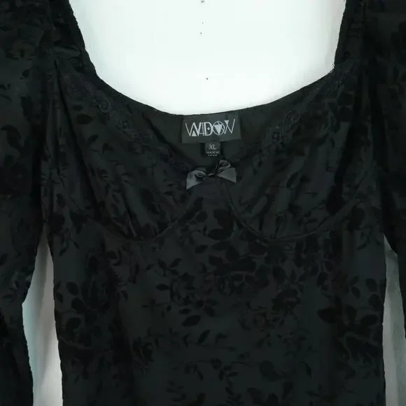 Dolls Kill Widow Cut Class Mesh Mini Dress XL Floral Goth Black Puff Sleeve - Picture 2 of 9